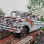 abandoned classic car colored pencil drawing