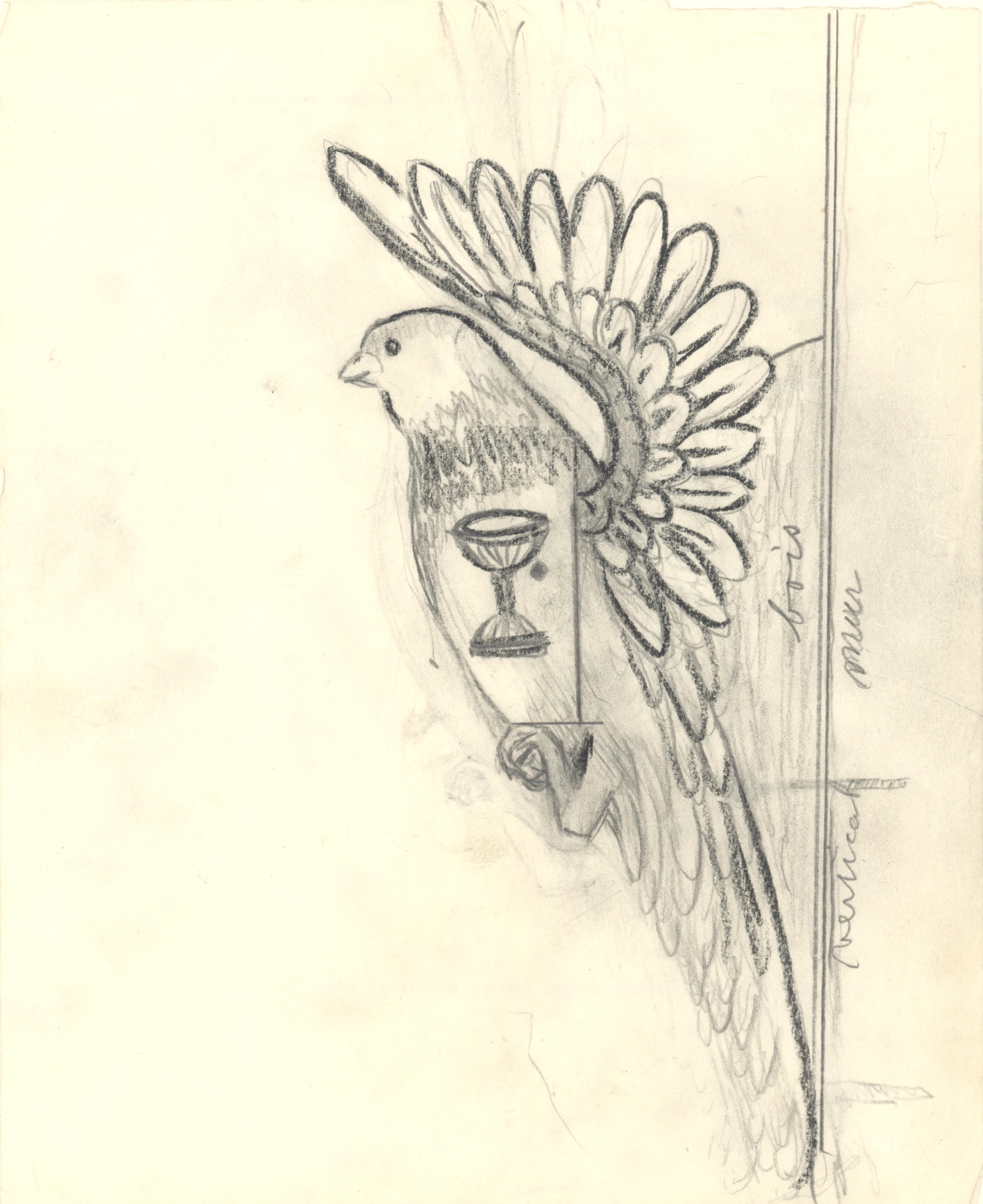 Dessin d'une colombe et d'un calice