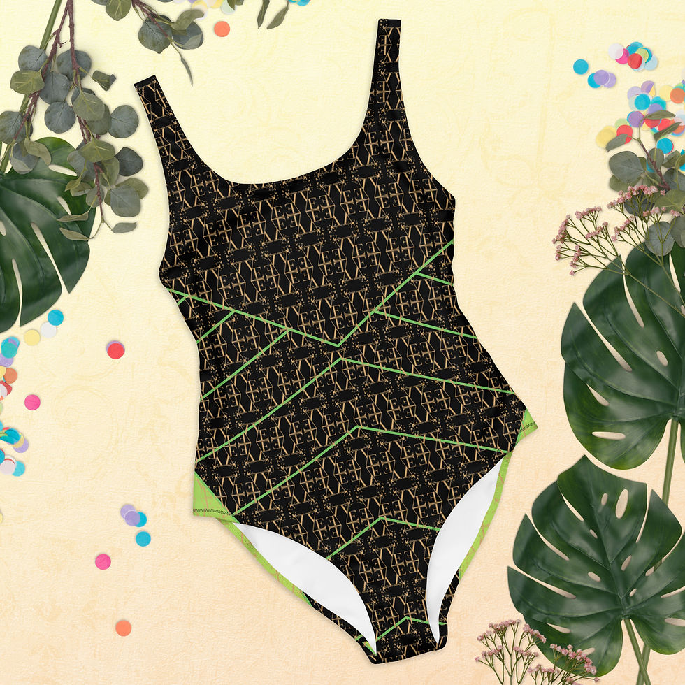 Thumbnail: One-Piece Black Evezeti pattern Swimsuit