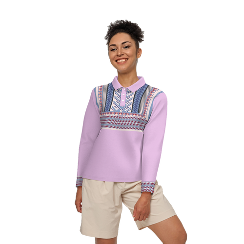 Santorini Motif Lilac Women's Classic Fit Long-Sleeve Polo Shirt  52.5