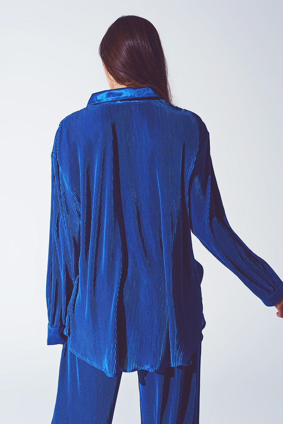 Oversize  Pleated Satin Shirt in Royal  Blue