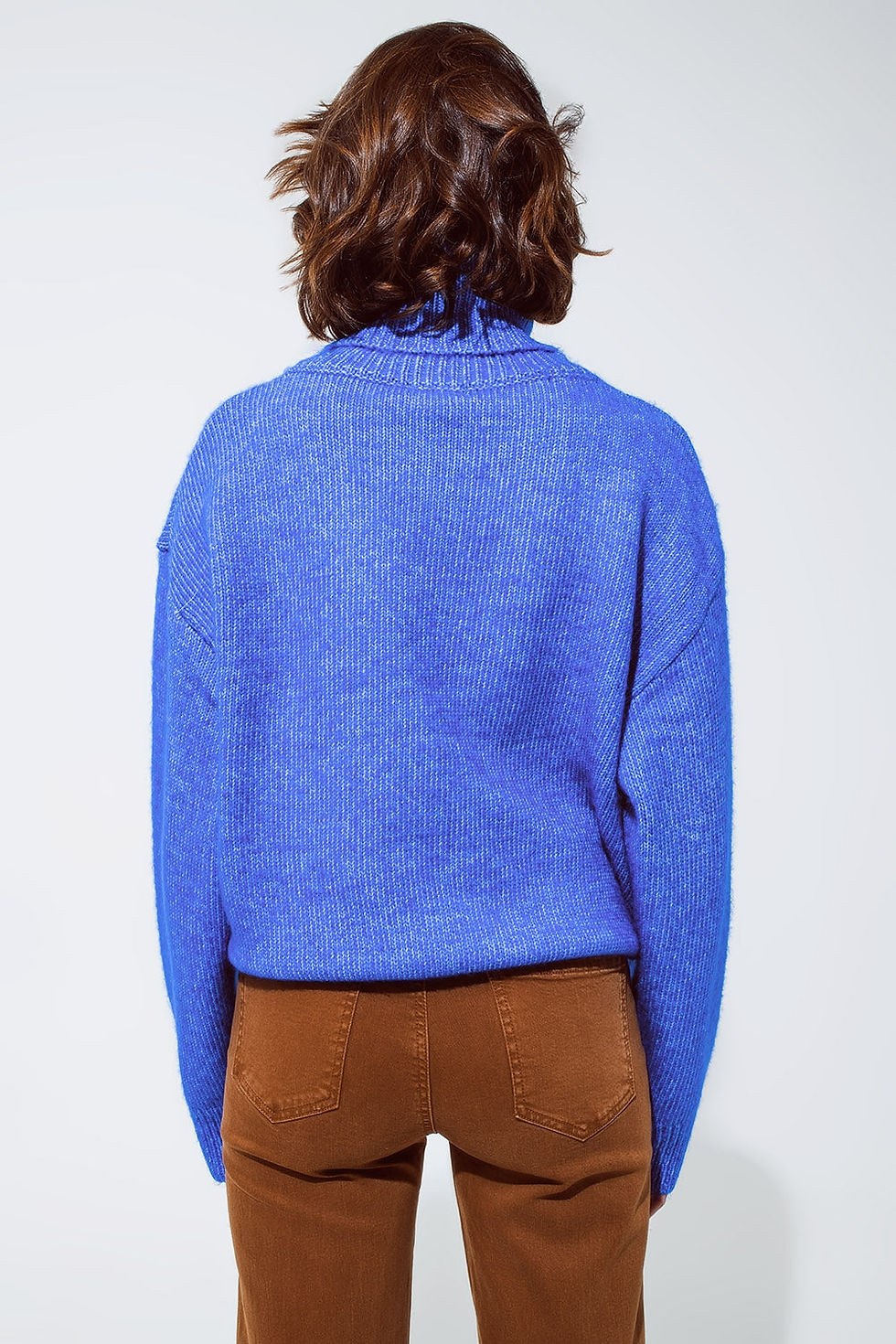 Light Blue Fluffy Sweater With Trutleneck