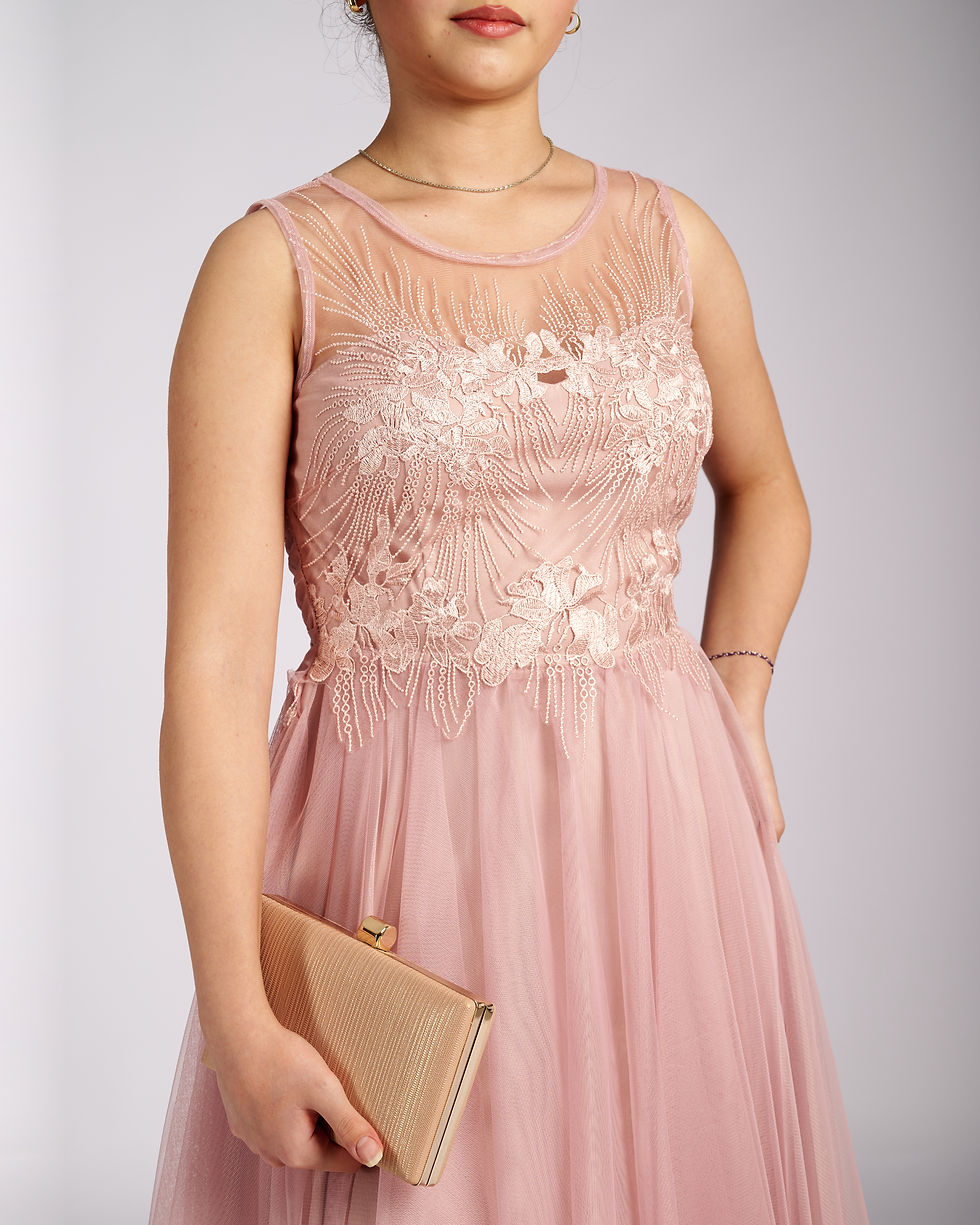 Pink Tulle and Lace knee length Dress, cocktail dress, evening dress, Ροζ Τούλι και δαντέλα κοντό φόρεμα, βραδινά φορέματα