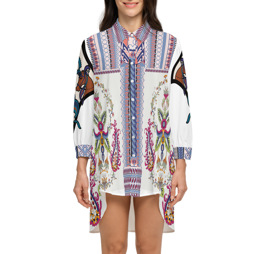 Santorini Motif Women's Asymmetric Long-Sleeve Hem Shirt  60.83