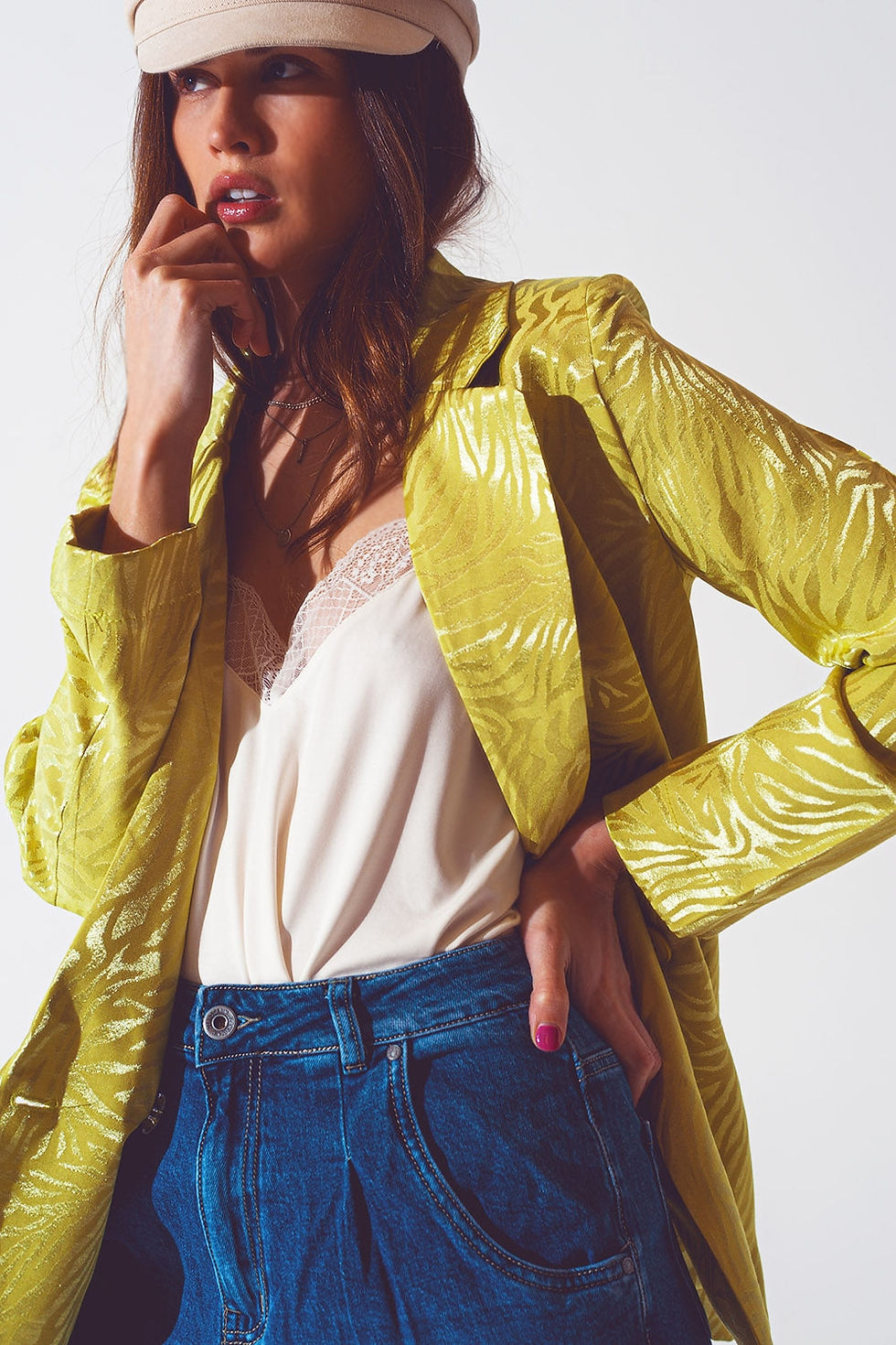 Oversized Animal Print Green Blazer