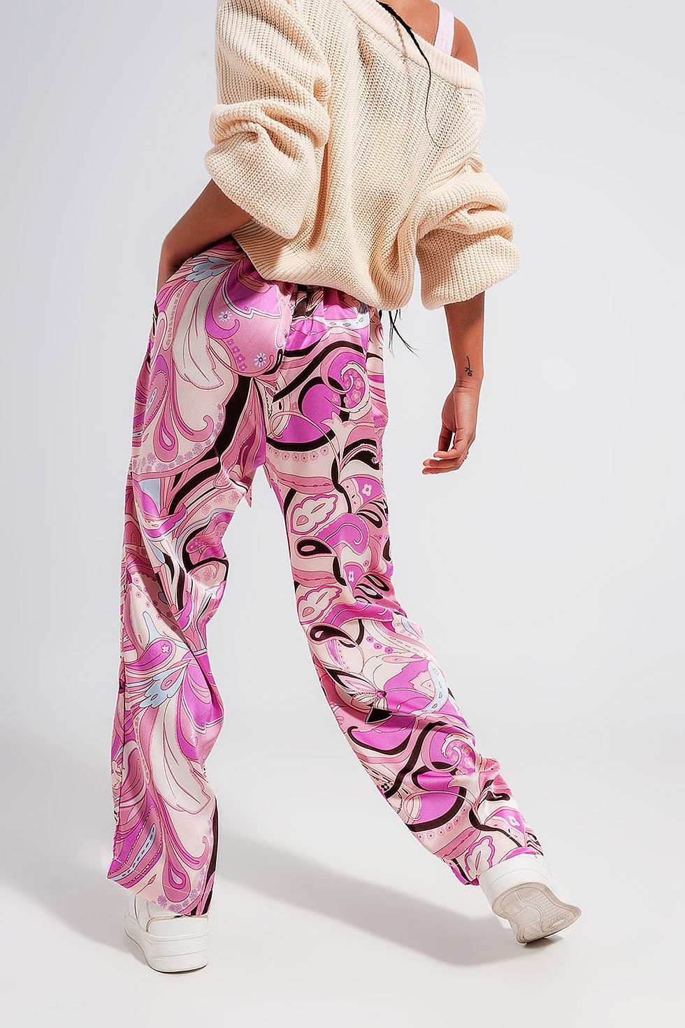 Wide Leg Pants With Belt in Pink, φαρδύ ροζ τύπωμα παντελόνι με ζώνη, pink print, woman clothing, γυναικεία ρούχα