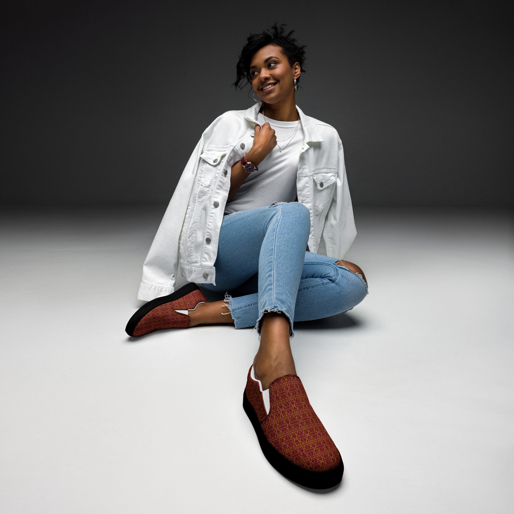 Burgundy Women’s Slip on Shoes in Waterproof Canvas with Anatomical Sole