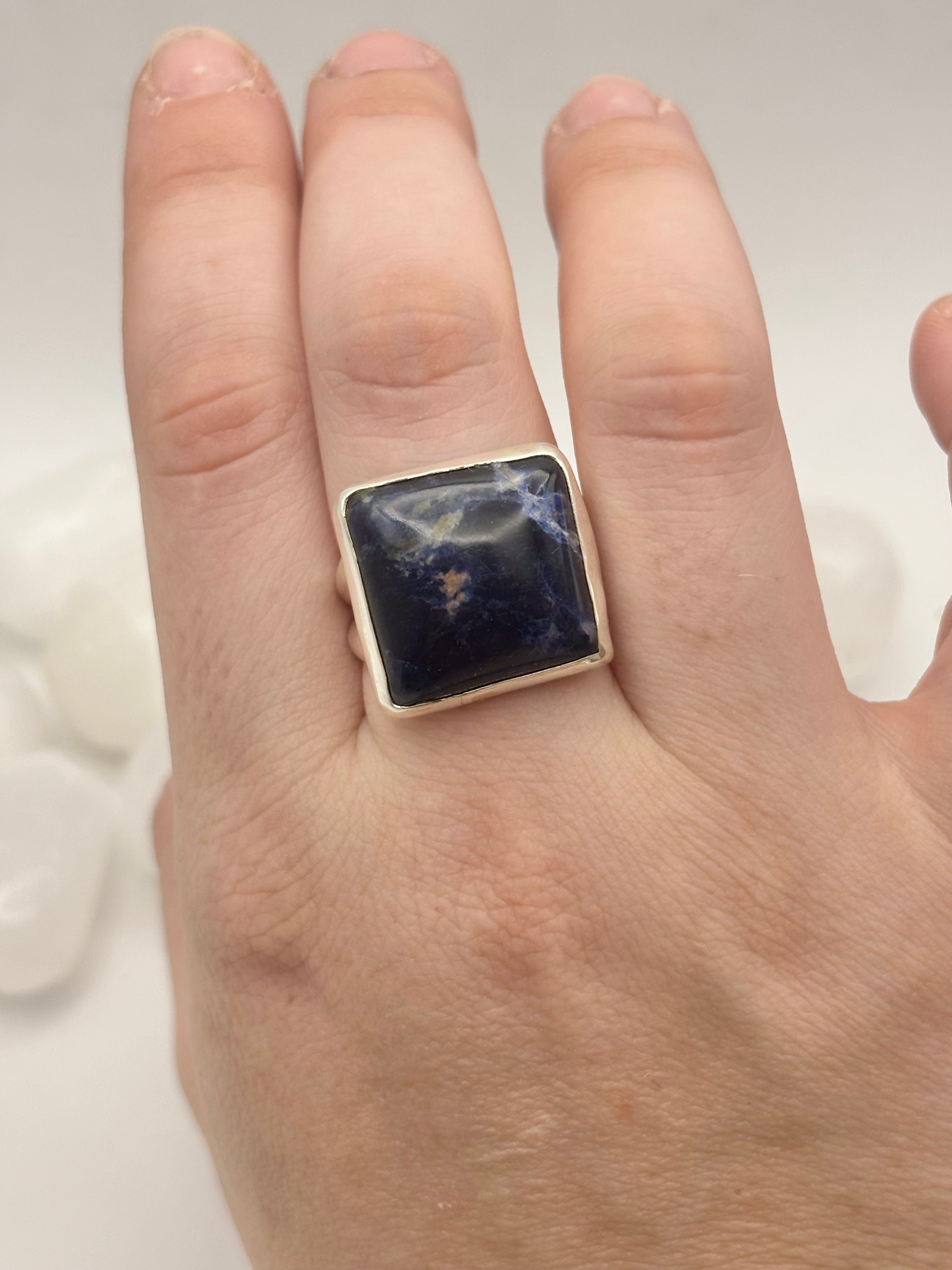 Sterling Silver Sodalite Square Ring - Size 8 (US)