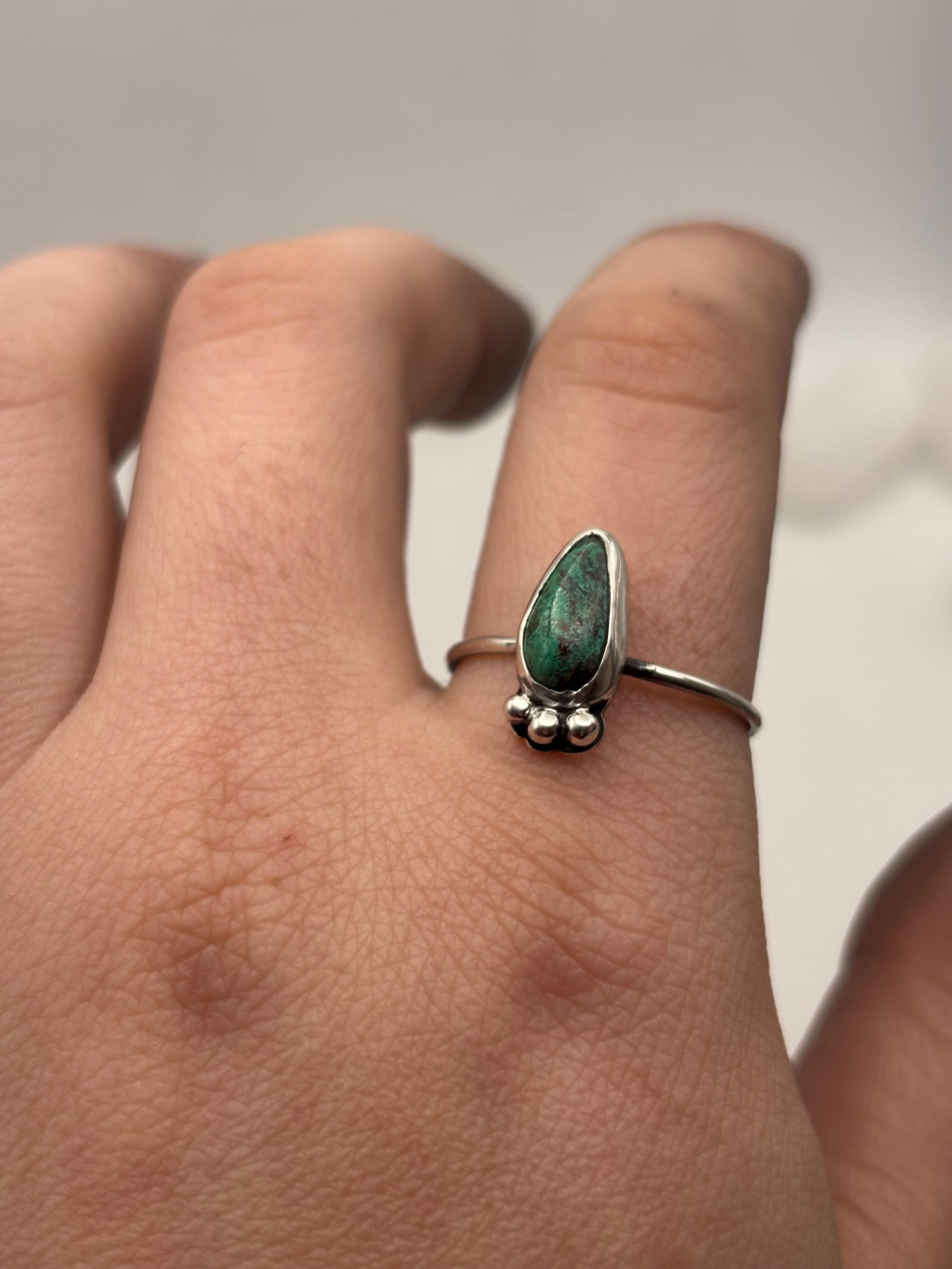 Sterling Silver Stackable Chrysocolla Teardrop Ring -- Size 10