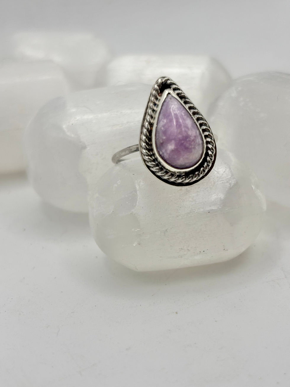 Thumbnail: Sterling Silver Lepidolite Teardrop Ring -- Size 6.5 (US)