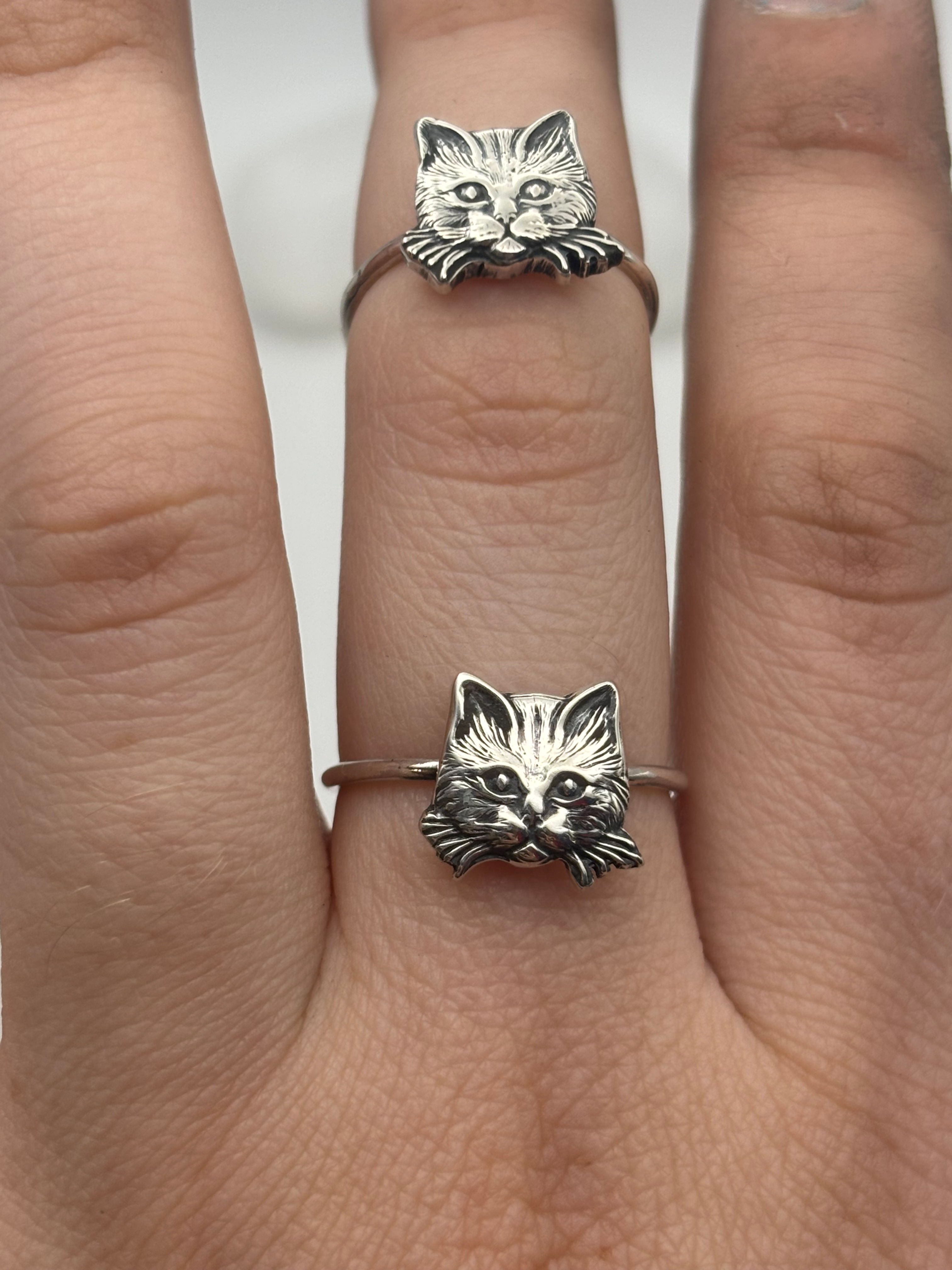 Sterling Silver Stackable Cat Face Ring