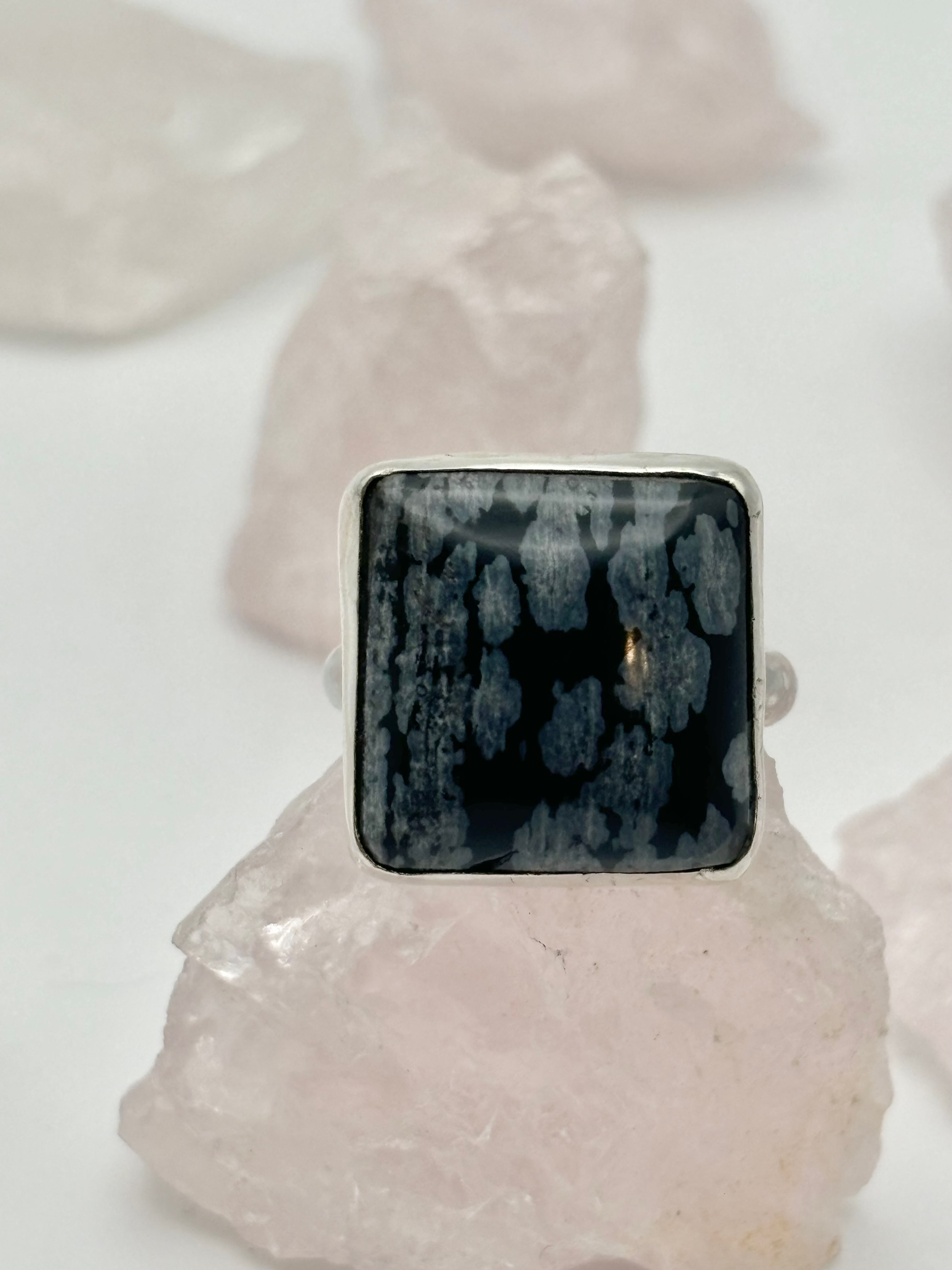 Snowflake Obsidian Square Ring