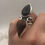Thumbnail: Sterling Silver Double Teardrop Ring with Crescent Moons - Obsidian and Agate