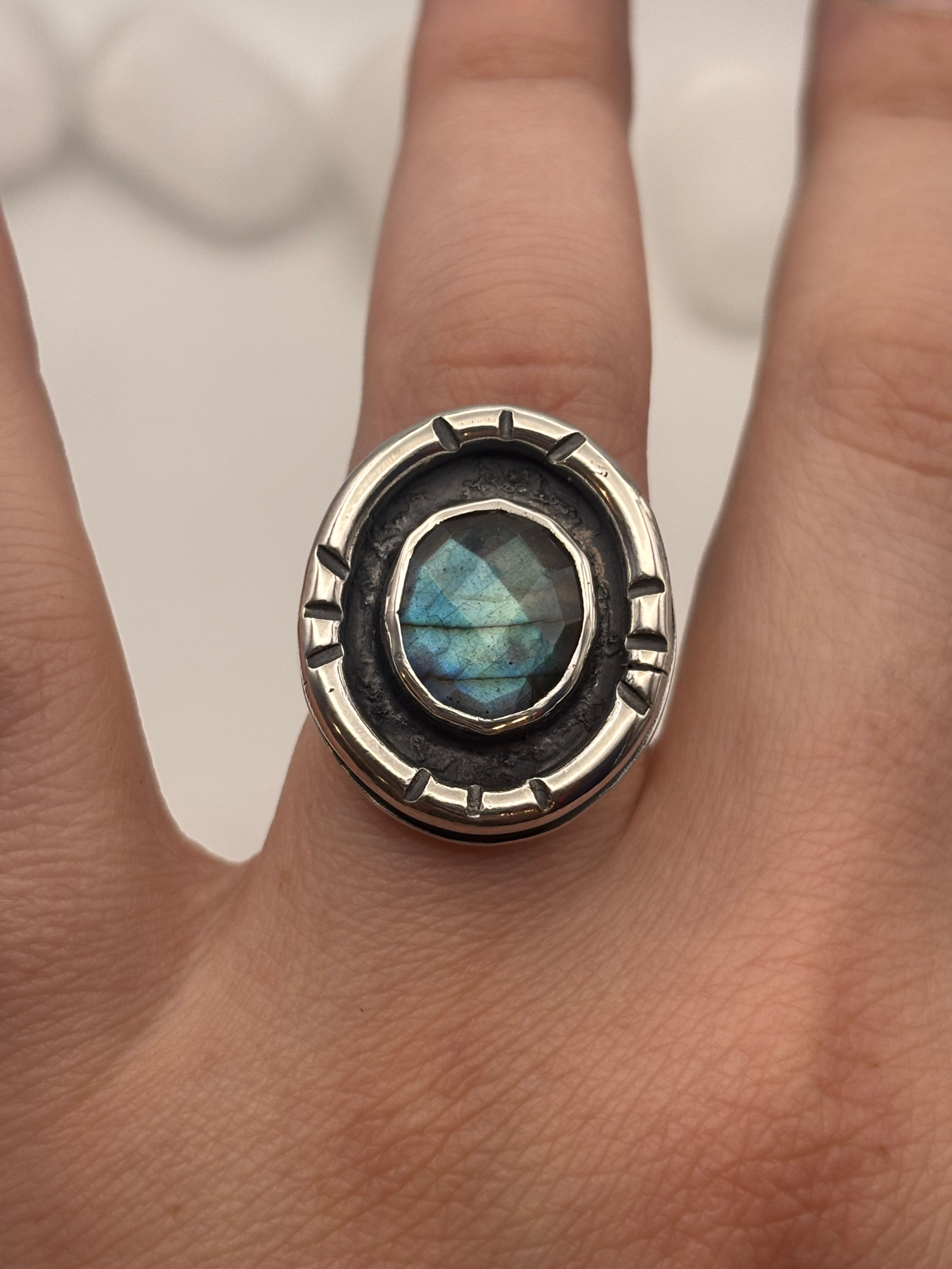 Sterling Silver Stamped Labradorite Ring