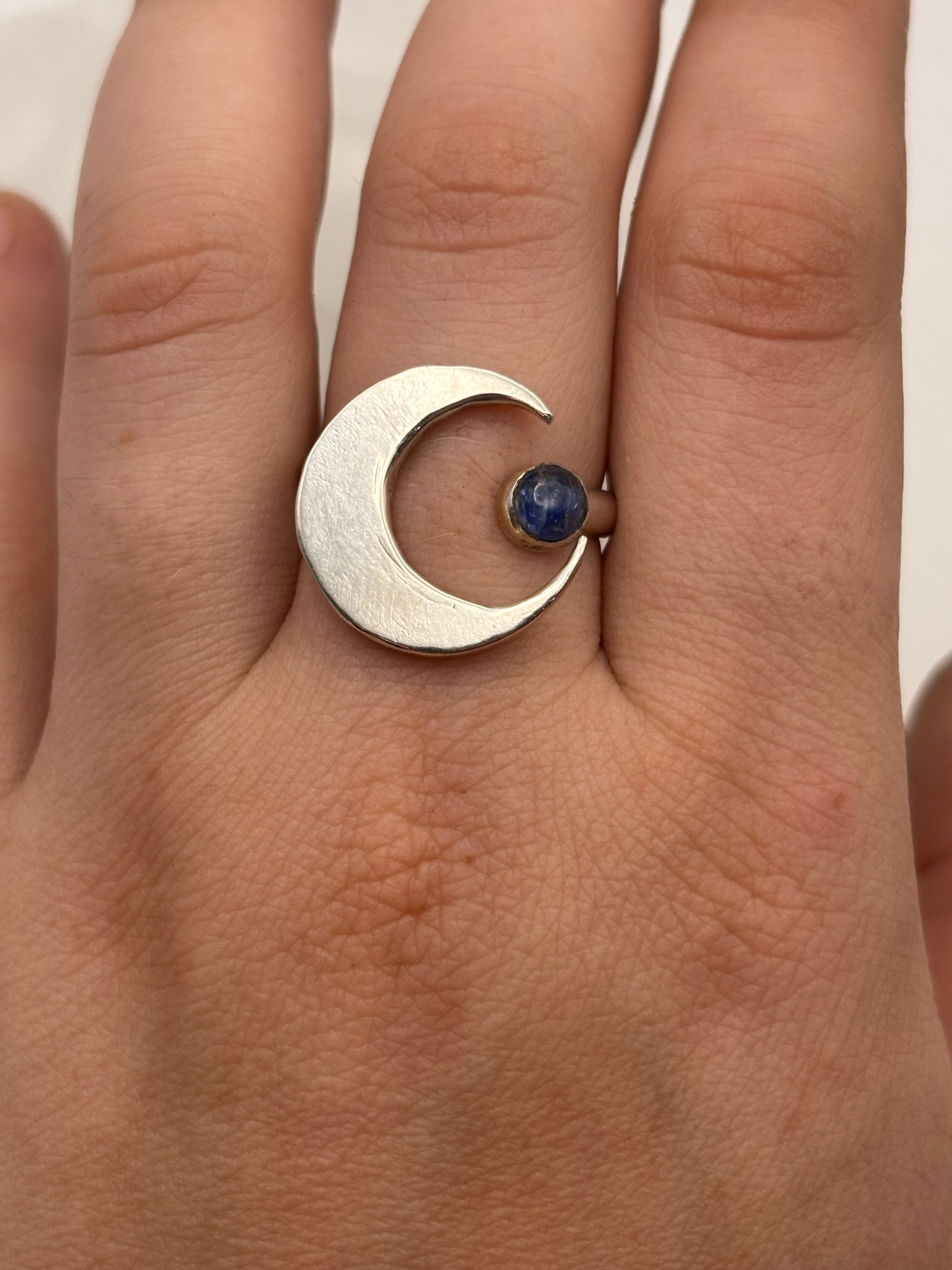 Crescent Moon Ring with Blue Kyanite