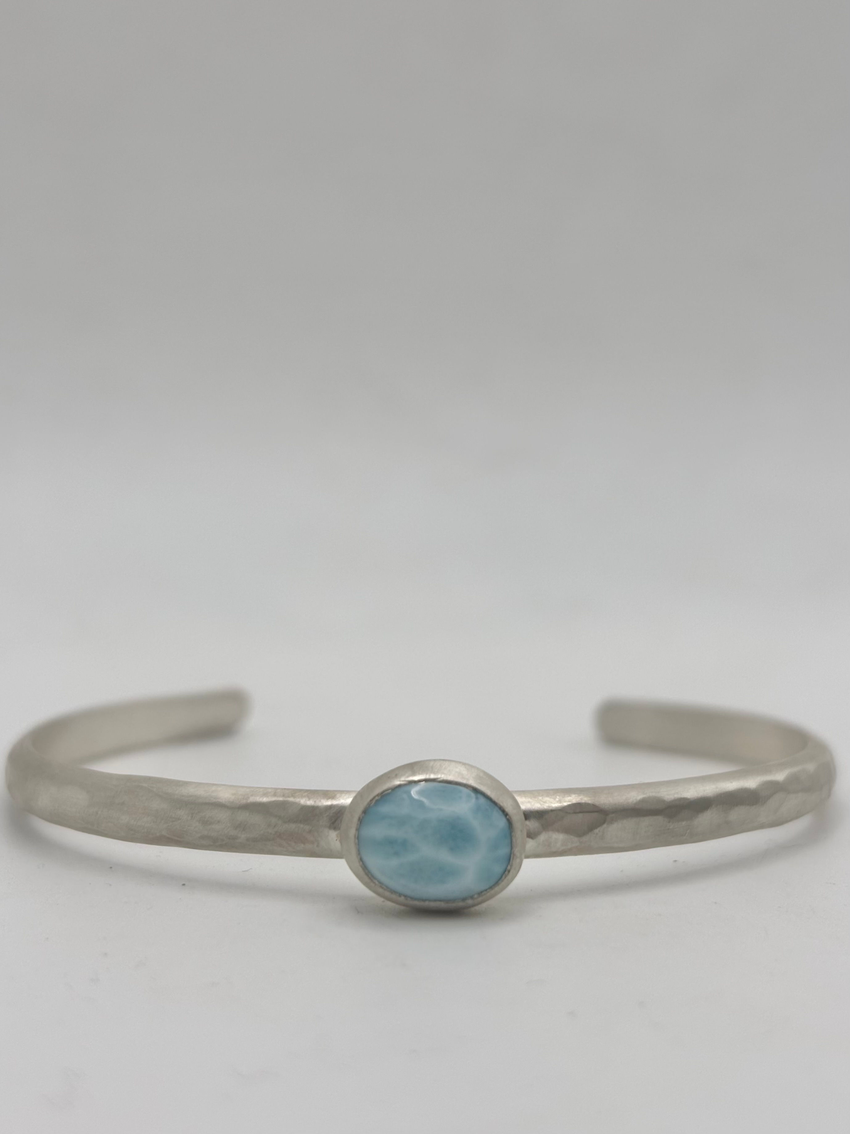 Sterling Silver Larimar Cuff Bracelet -- Hammer Texture and Matte Finish