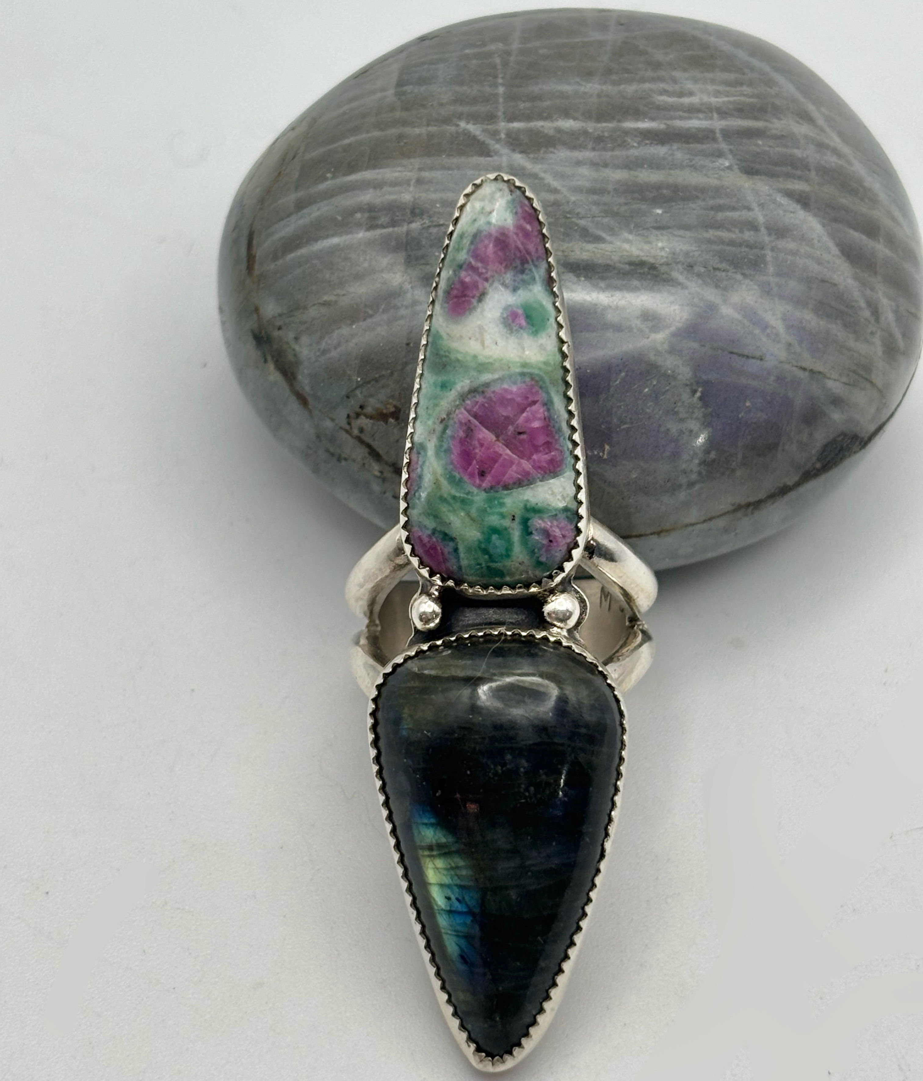 Sterling Silver Labradorite and Ruby Fuchsite Ring