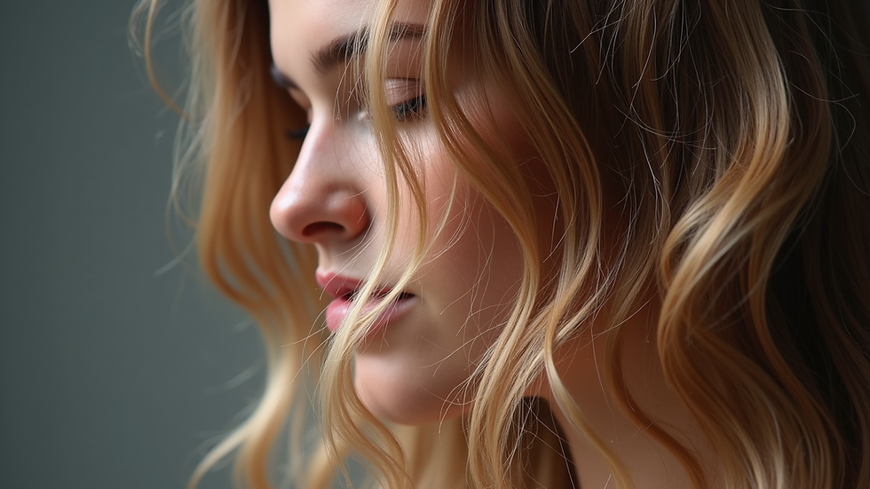 Close-up view of hair strands with balayage highlights