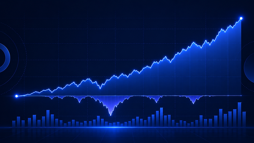 Example equity curve chart showing cumulative backtest performance, drawdowns, and fluctuations over time.