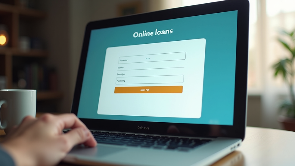 High angle view of a laptop screen showing an online loan application form