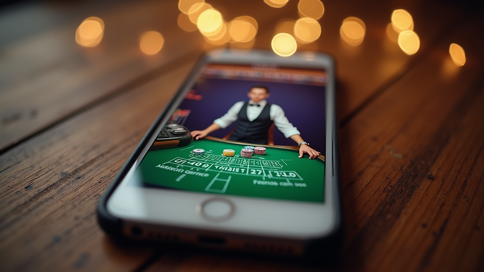 Close-up view of a smartphone displaying a live dealer casino game