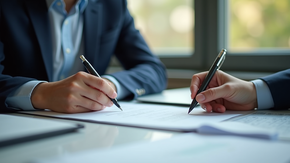 Eye-level view of a loan officer reviewing documents with a client