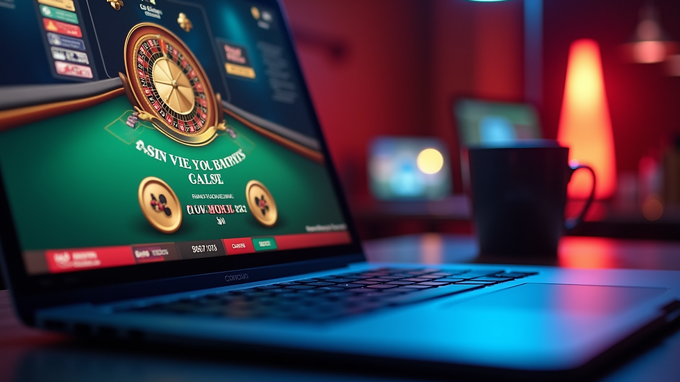 Eye-level view of a laptop screen showing an online casino game interface