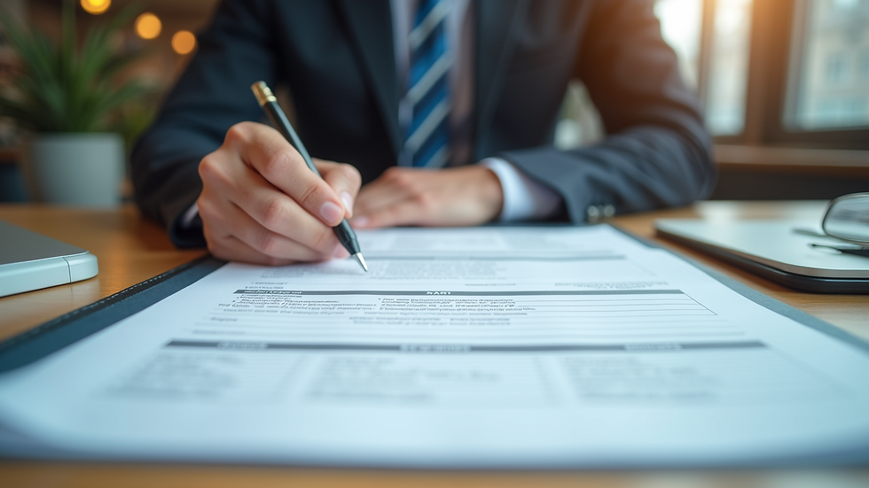 Eye-level view of a person filling out a loan application form on a desk