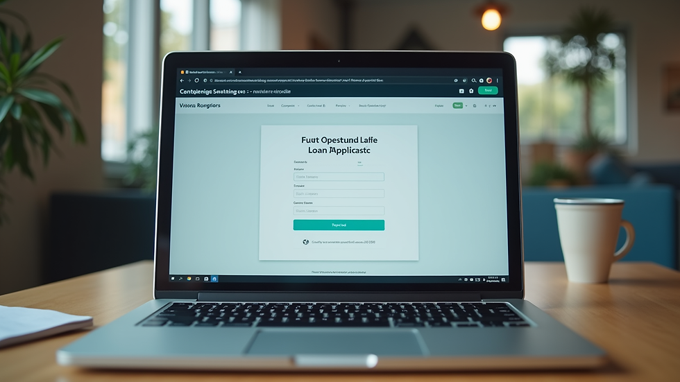 Eye-level view of a laptop screen showing an online loan application form