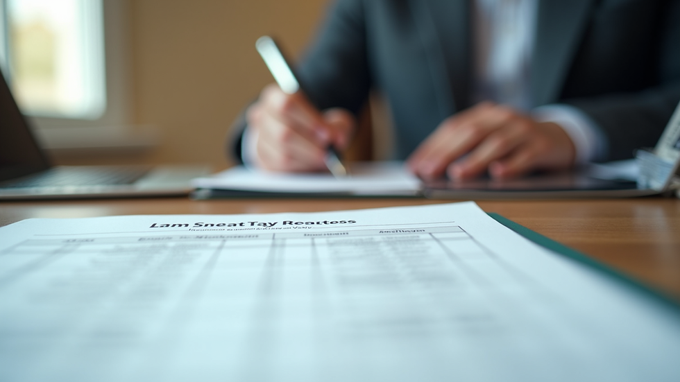 Eye-level view of a person filling loan application form with documents on table