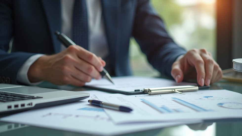 Close-up view of a financial advisor discussing documents with a client