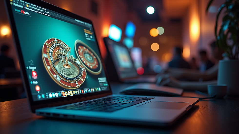 Eye-level view of a laptop screen showing an online casino game