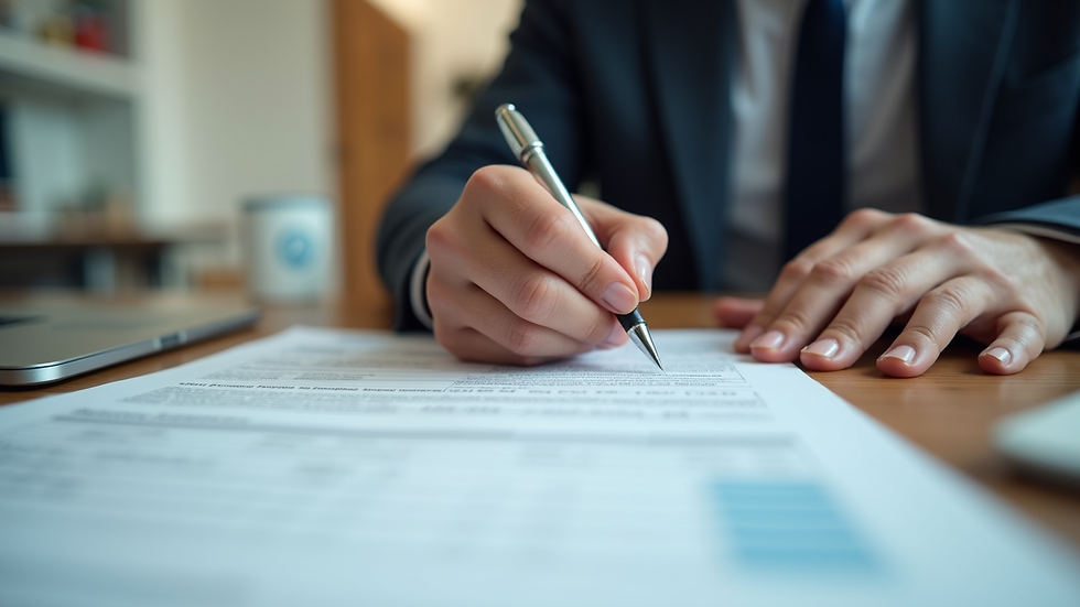 Eye-level view of a person filling out a loan application form on a desk