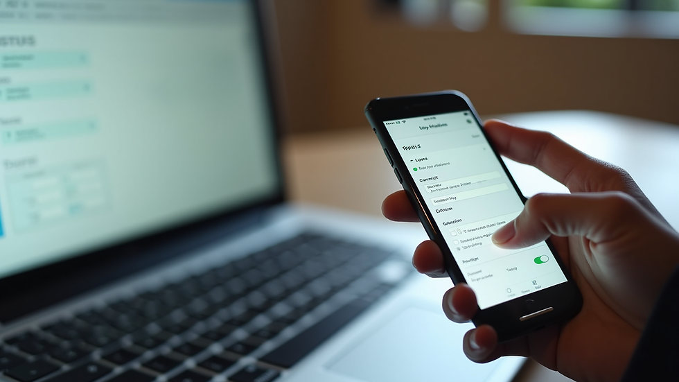 High angle view of a laptop and smartphone showing loan application forms