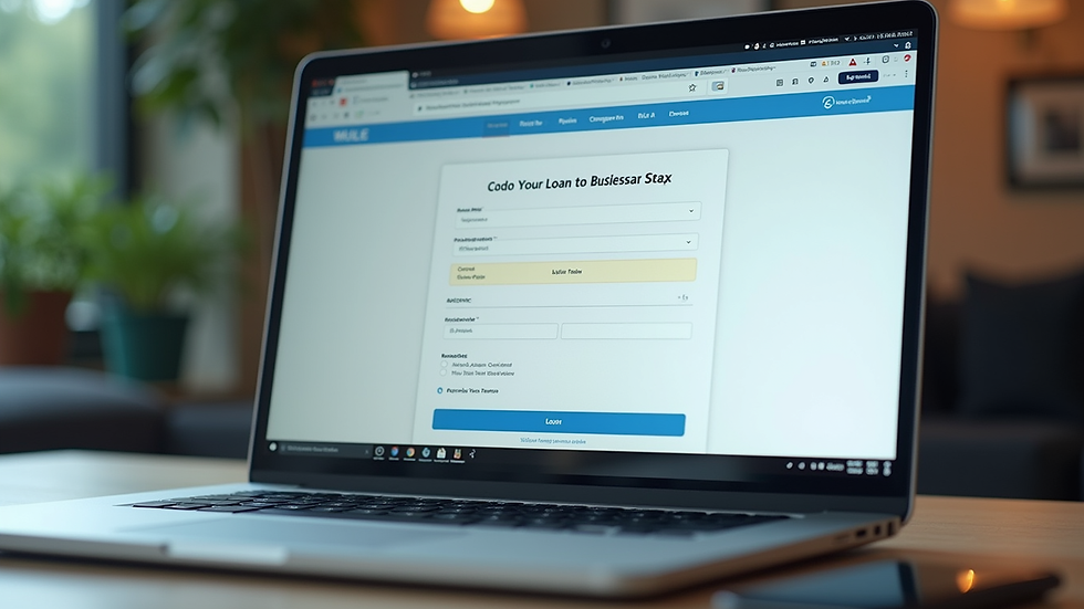 Close-up view of a laptop screen showing an online loan application form