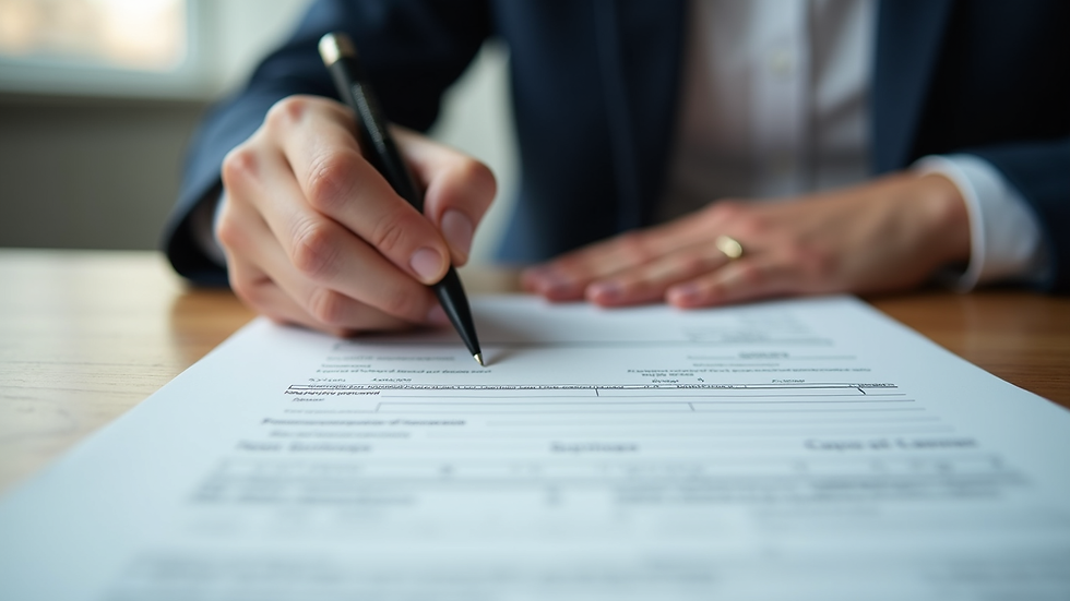 Eye-level view of a person filling out a loan application form on a desk