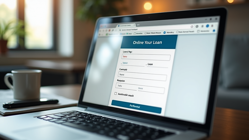 Close-up view of a laptop screen showing an online loan application form