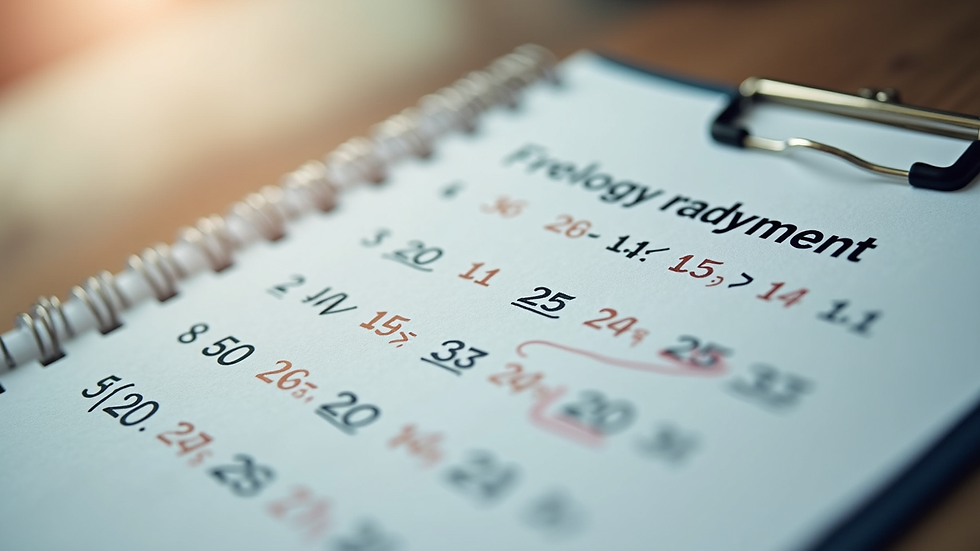 High angle view of a calendar with loan repayment dates marked