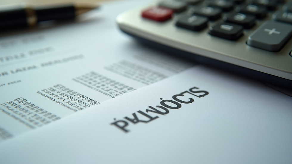 Close-up view of a calculator and loan documents on a table