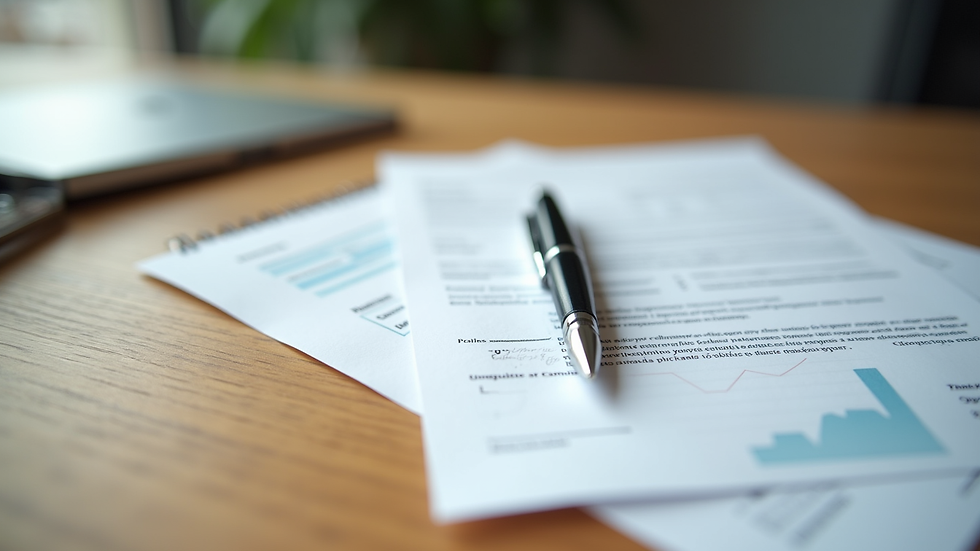 Close-up view of a credit report and a pen on a wooden table