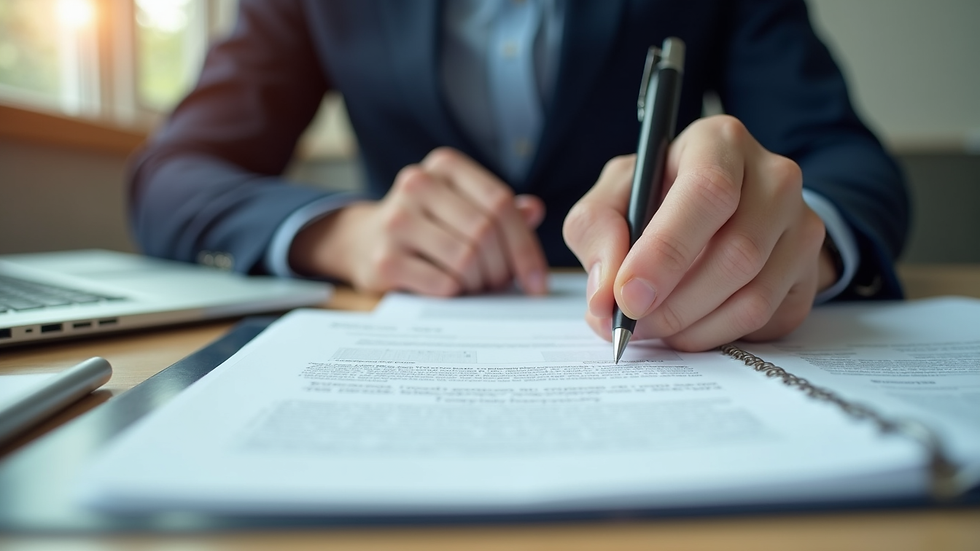 Eye-level view of a person reviewing loan documents at a desk