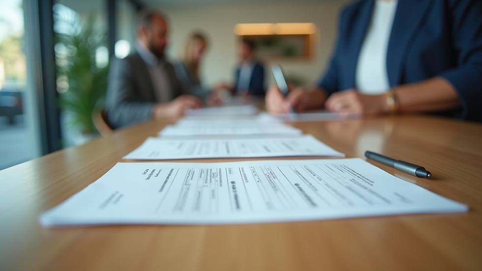 Eye-level view of a bank counter with loan application forms