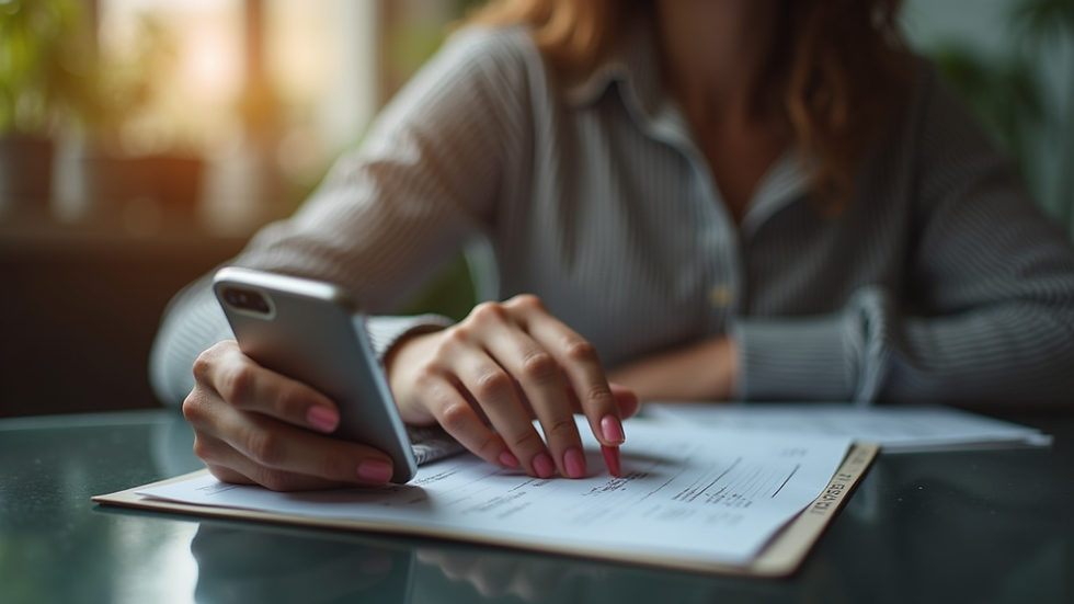 Eye-level view of a person using a smartphone to apply for a loan online