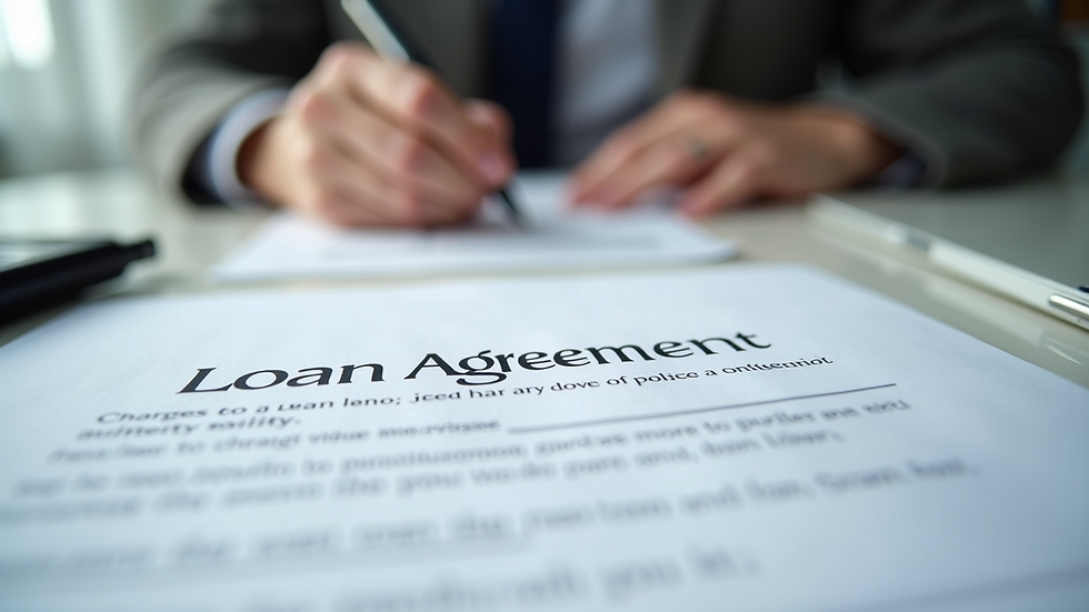 Close-up view of a loan agreement document on a desk