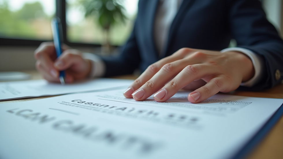Eye-level view of a person reviewing loan documents at a desk