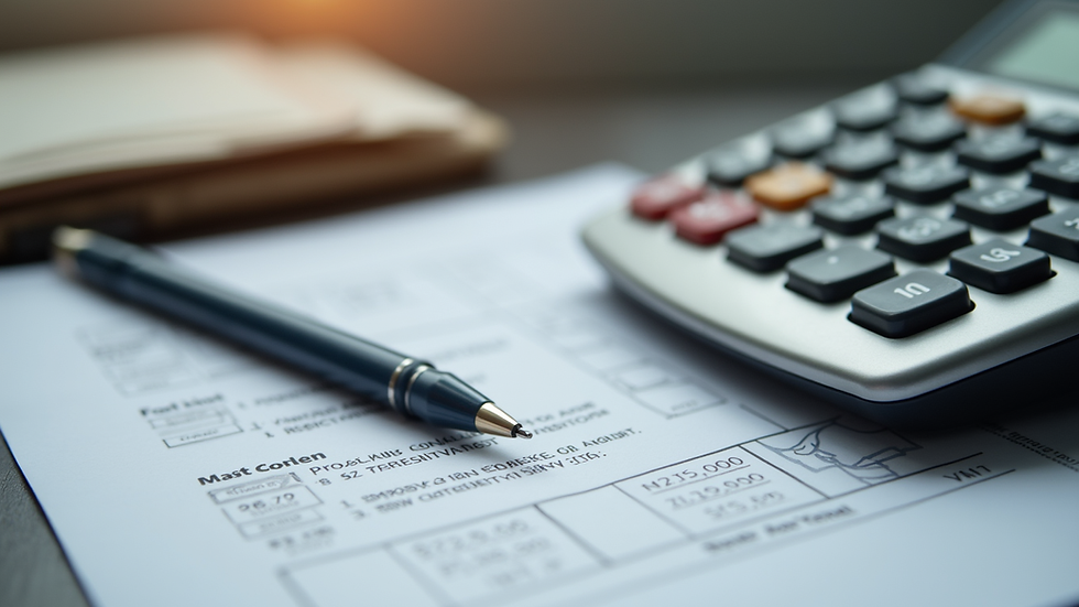 Eye-level view of a desk with loan application forms and a pen