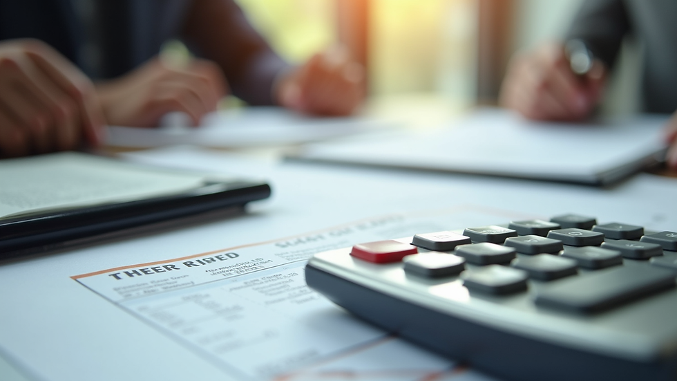 Close-up of a calculator and loan documents on a table