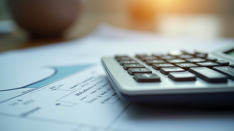 Close-up view of a calculator and loan documents on a table