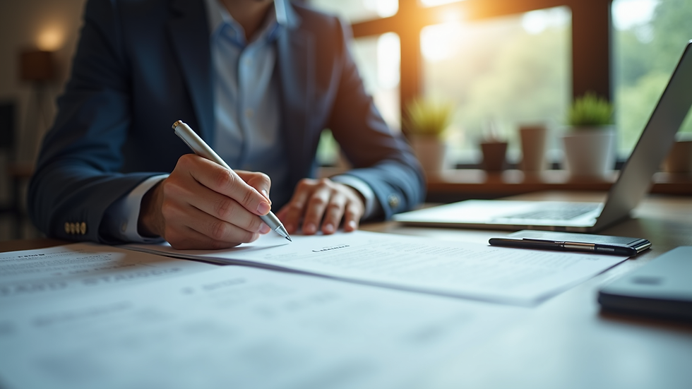Eye-level view of a person reviewing loan documents at a desk