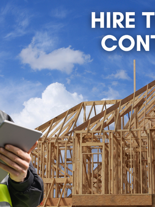 A house being built and a contractor, with title "Hire the Right Contractor"